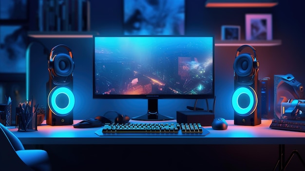 Un monitor de computadora con un fondo azul y un fondo azul con un fondo negro.