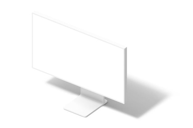 Un monitor de computadora con un fondo blanco y una sombra en la parte inferior.