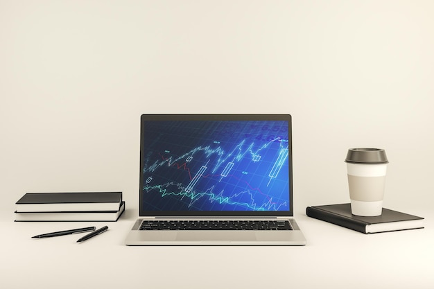 Monitor de computadora con gráfico financiero abstracto concepto de finanzas y comercio 3D Rendering