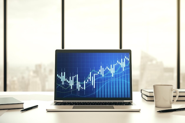 Monitor de computadora con gráfico financiero abstracto concepto de finanzas y comercio Representación 3D