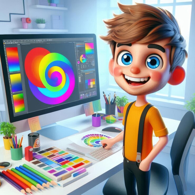 Foto un monitor de computadora con una imagen de arco iris de un hombre en él