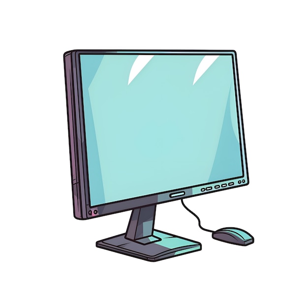 Monitor de computadora con mouse aislado en ilustración de dibujos animados de fondo blanco