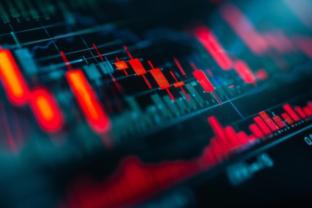 Un monitor de computadora muestra un gráfico de los precios de las acciones el gráfico muestra una tendencia descendente con las acciones