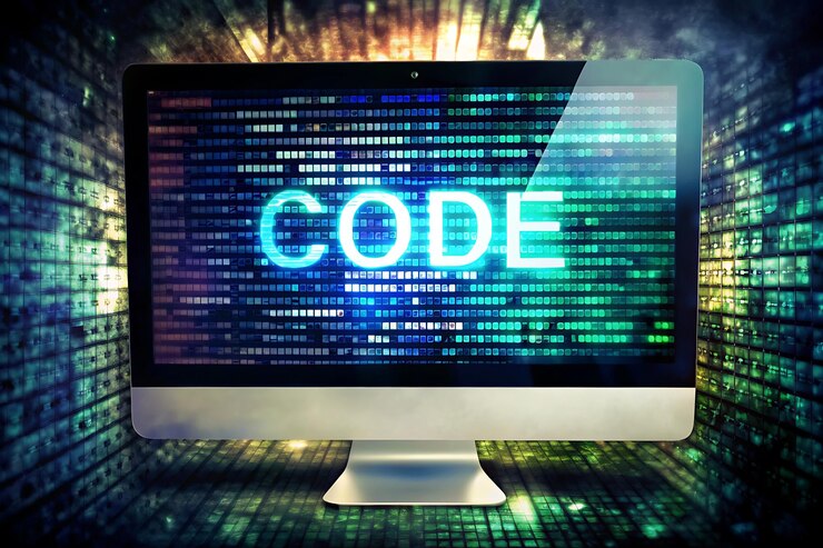 Foto un monitor de computadora con la palabra código escrito en él