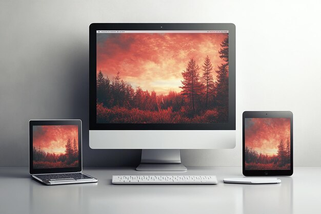 un monitor de computadora con una puesta de sol en la pantalla