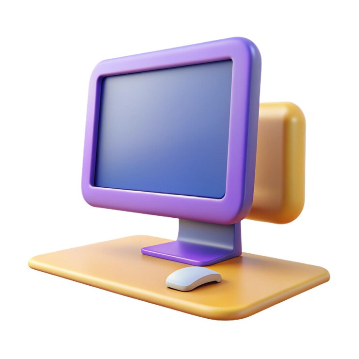 Foto un monitor de computadora púrpura con una cubierta púrpura y una caja de plástico púrpura en la parte inferior