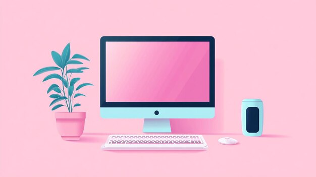 un monitor de computadora rosado con un fondo rosa con un fondo rosado