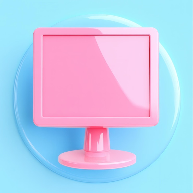 Foto un monitor de computadora rosado sobre un fondo azul en un diseño moderno lúdico ia generativa