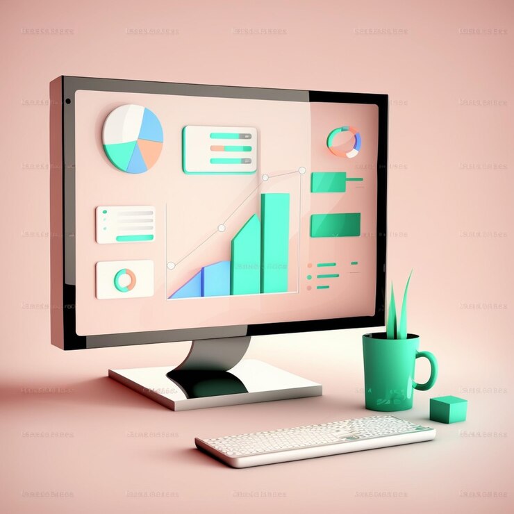 Foto un monitor de computadora con una taza de café y una ai generativa de plantas