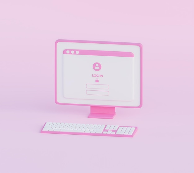 Monitor de computadora y teclado 3d renderizar ilustración