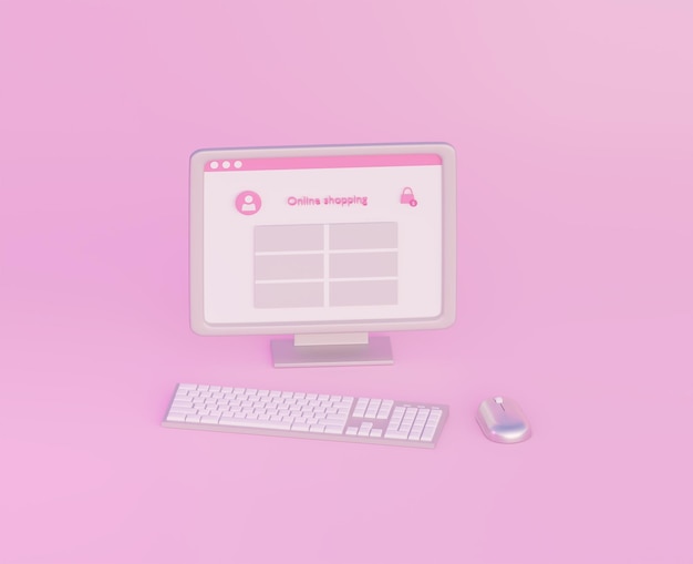 Monitor de computadora y teclado 3d renderizar ilustración