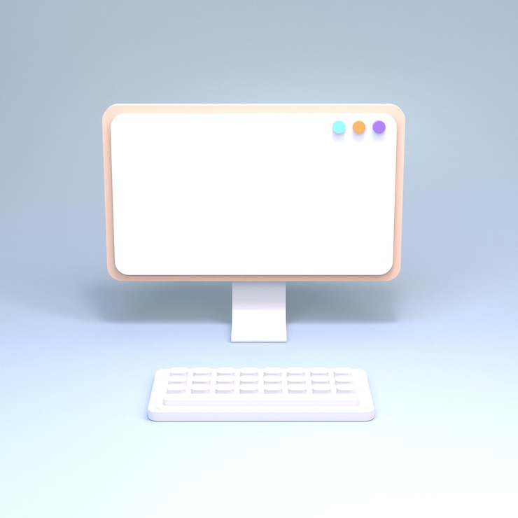 Foto monitor de computadora y teclado. renderizador 3d