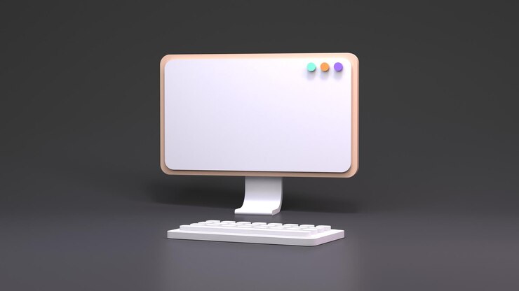 Foto monitor de computadora y teclado. renderizador 3d