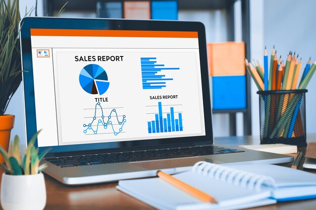 monitor de computador analisando estatísticas do projeto, resultados ou estatísticas de pesquisa de marketing