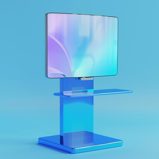 Monitor de computador azul futurista com suporte iluminado