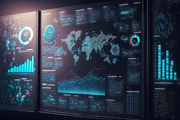 Foto monitor de computador com gráficos exibindo a estratégia de negócios