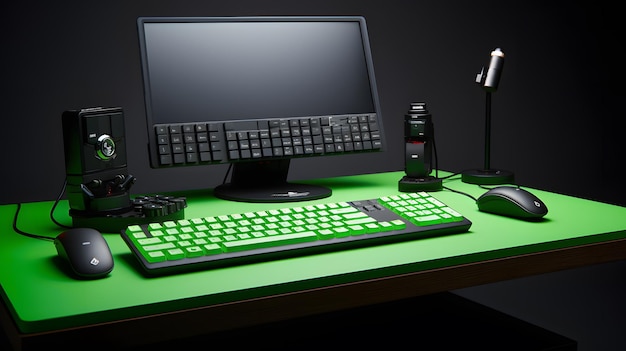 monitor de computador e teclado em uma mesa IA gerativa