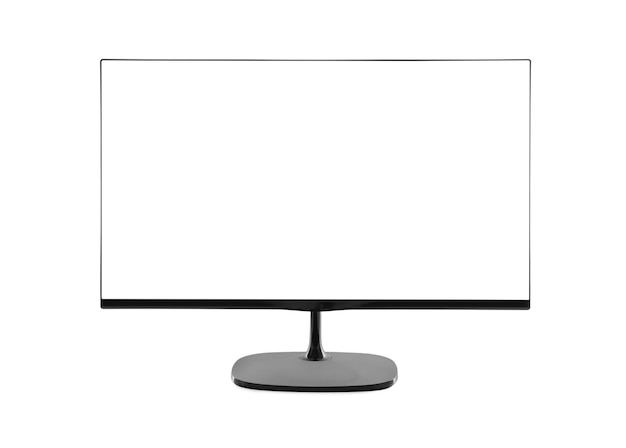 Monitor de computador moderno com tela preta isolada em branco