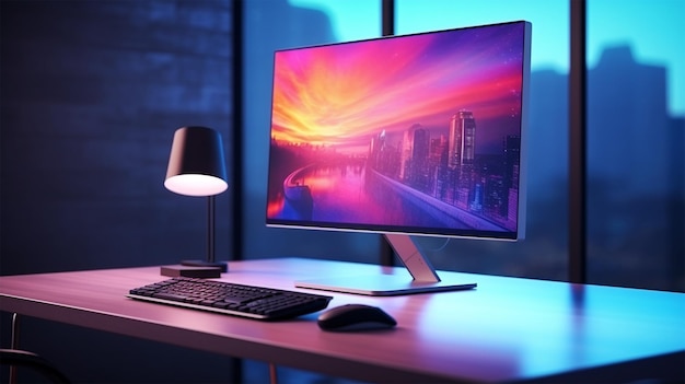 Monitor de computadores realista na mesa