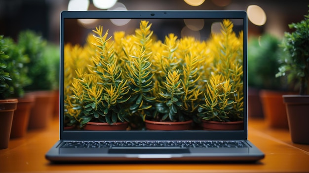 Monitor de laptop com fundo de papel de parede de plantas HD 8K Imagem Fotográfica