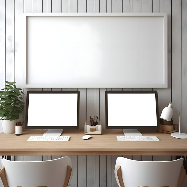 Monitor de mesa de trabalho dois com quadro em branco de alta resolução