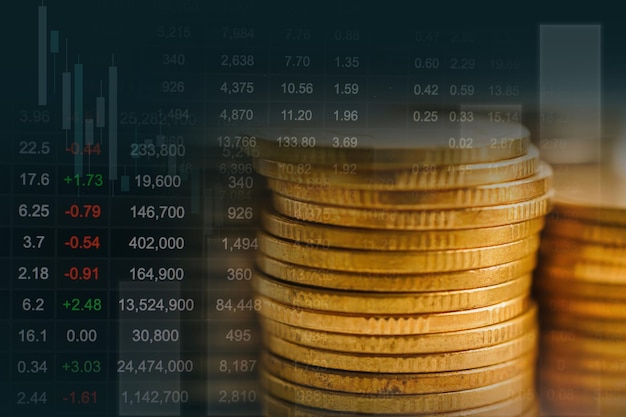 Monitor de mesa do mercado de ações finanças negócios economia tendência gráfico tecnologia digital