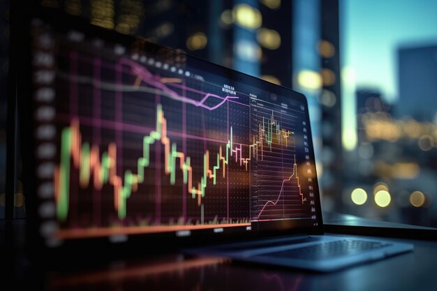 Monitor de fondo de análisis de gráficos de bolsa con gráficos de intercambio de criptomonedas