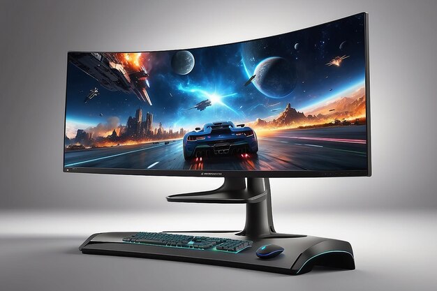 Foto el monitor de juegos curvo muestra una experiencia inmersiva