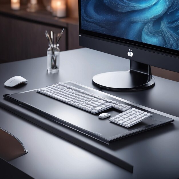 monitor moderno en una mesa elegante fotografía macro de miki asai