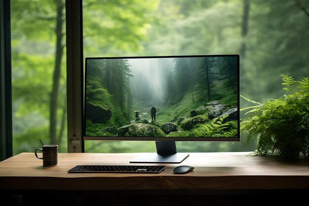 Monitor-Tisch-Wald-Stil