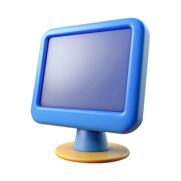 Monitoreo de computadora 3D de dibujos animados con pantalla en blanco