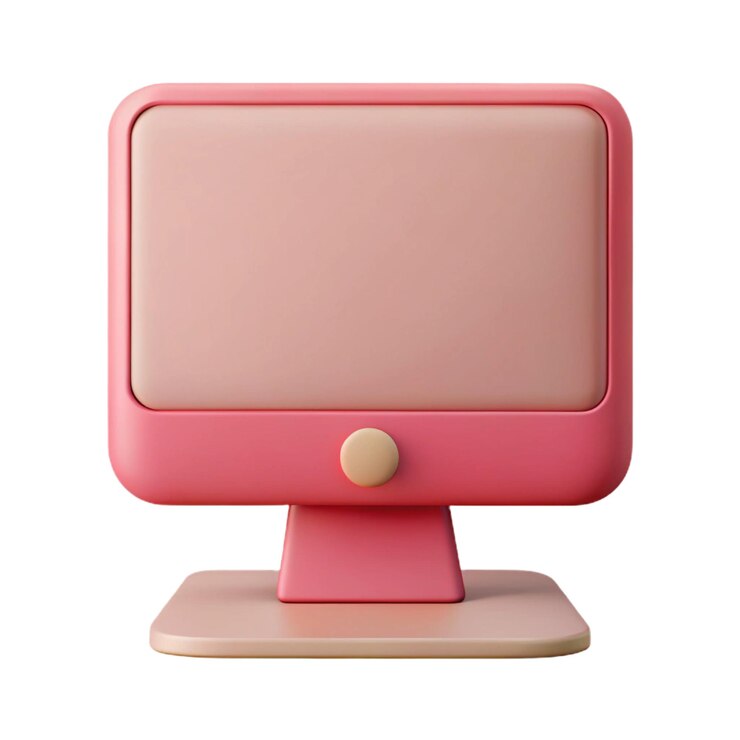 Foto monitoreo de computadora retro rosado con pantalla en blanco