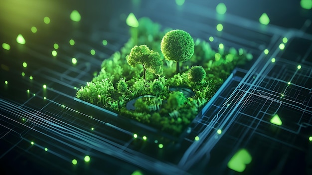 Monitoreo futurista de ecosistemas virtuales con visualización de datos holográficos