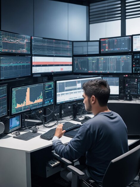 Foto monitores con datos de stock sobre la mesa en la oficina