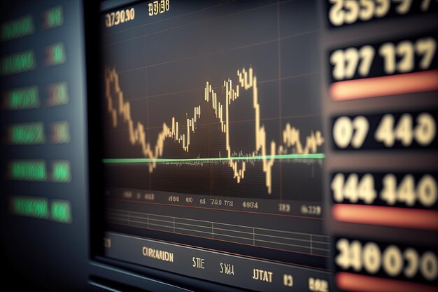 Monitores de tela de computador com análise de gráficos financeiros estatísticos e estatísticas Generative Ai