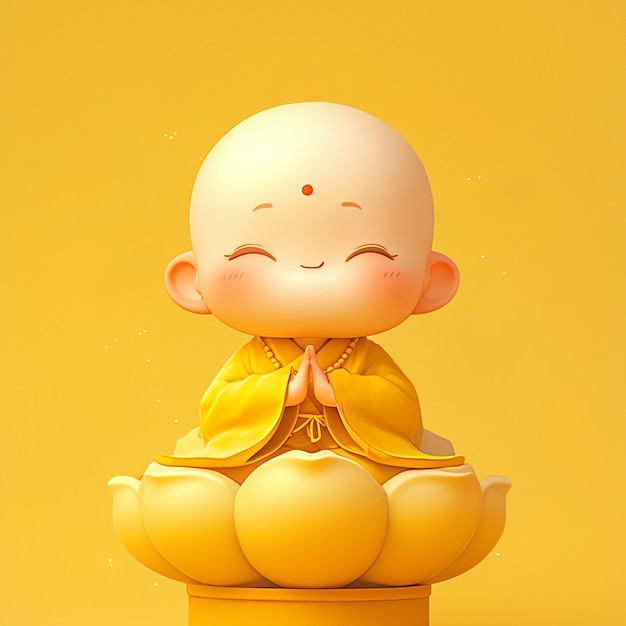 el monje budista budista oración loto monje bebé personaje 3d
