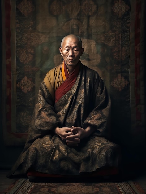 El monje tibetano en meditación