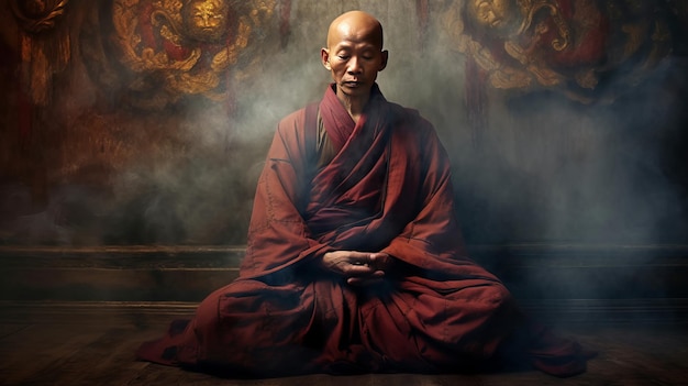 El monje tibetano en meditación