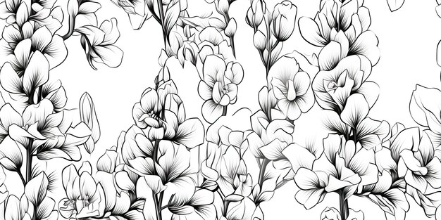 Monkshood aconitum flores em cores pretas e brancas Coloração livro relaxante