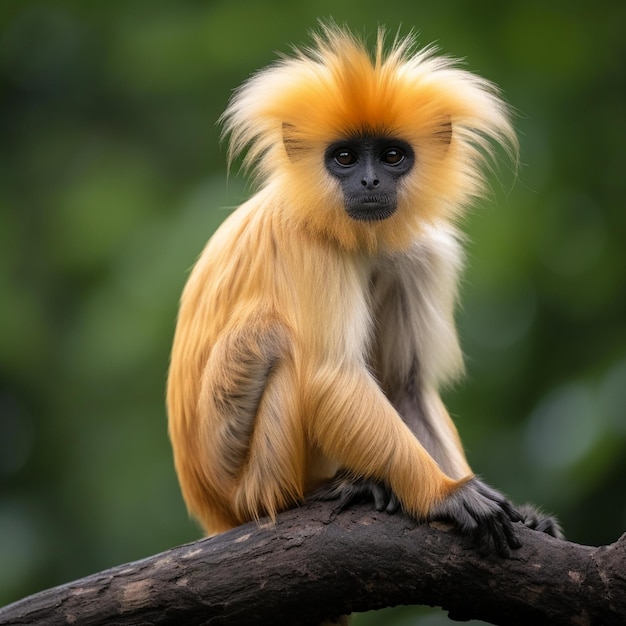 Mono Arafed sentado en una rama con el pelo amarillo