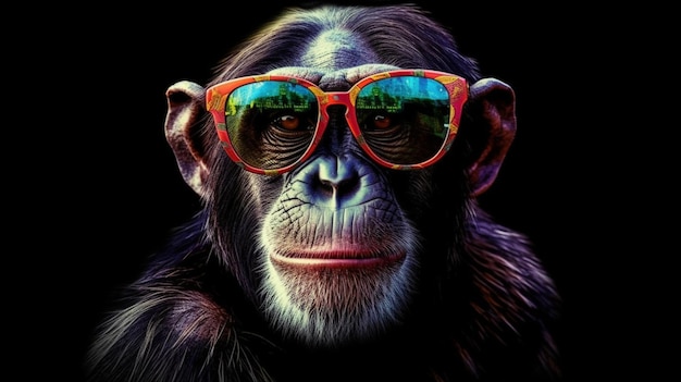 Mono chimpancé con gafas de sol ai generativo