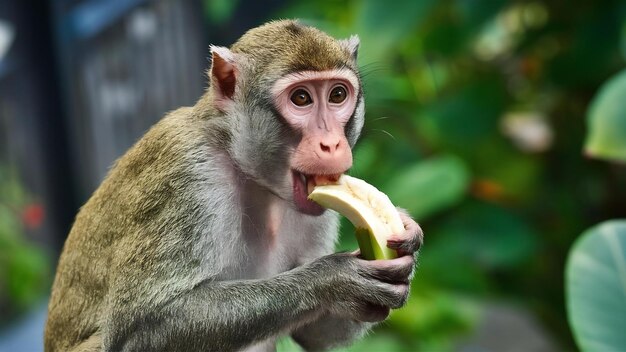 Mono comiendo plátano aislado