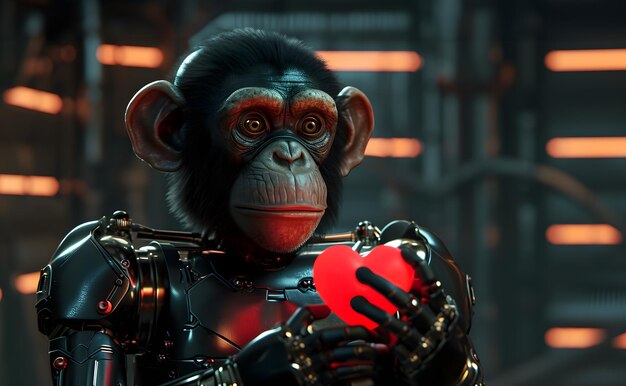 Mono con un corazón rojo en las manos