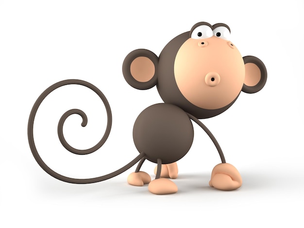 Mono de dibujos animados aislado sobre fondo blanco 3D rendering