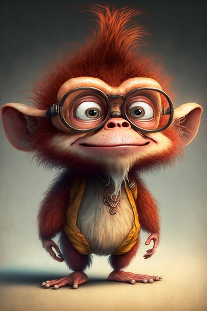 Un mono de dibujos animados con gafas y un chaleco que dice 'mono'