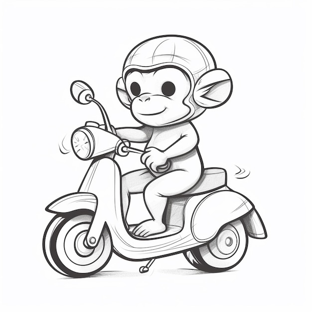 Foto un mono de dibujos animados montando un scooter con un casco en la ia generativa