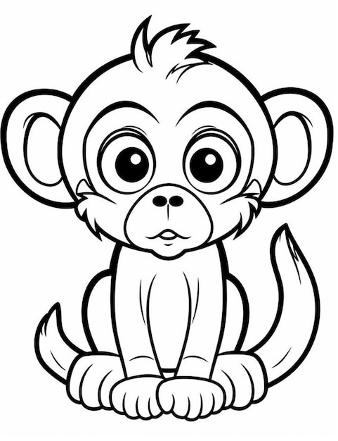 un mono de dibujos animados sentado con ojos grandes y una nariz grande ai generativo