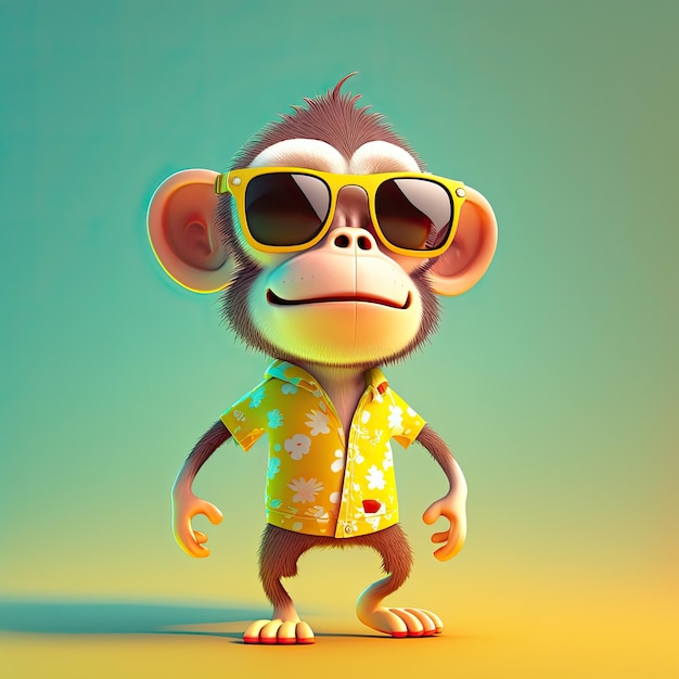 Mono divertido con gafas de sol sobre un fondo colorido IA generativa