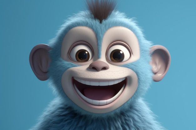 Mono divertido de la historieta con la ilustración 3D de la piel azul
