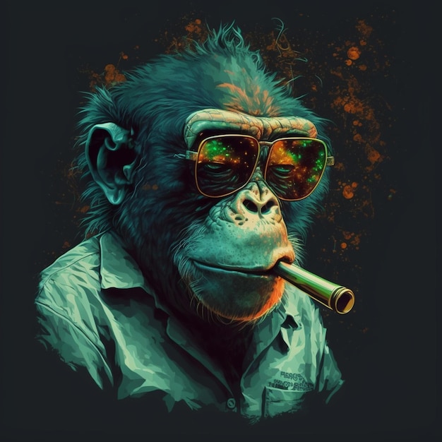 Un mono con gafas de sol y un cigarrillo humeante.